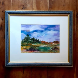 Vintage Landscape Watercolor Painting by E Hart - Framed Original Art