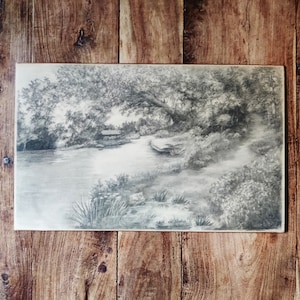 Antique Landscape Pencil Drawing Original Art Landscape Paintings Antique Paintings