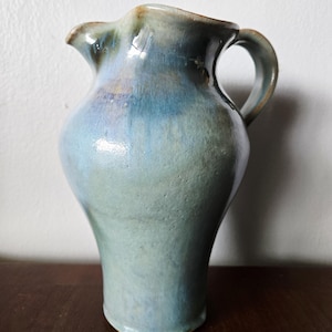 Antique French Provincial Salt Glazed Pottery Pitcher: Signed Art Pottery