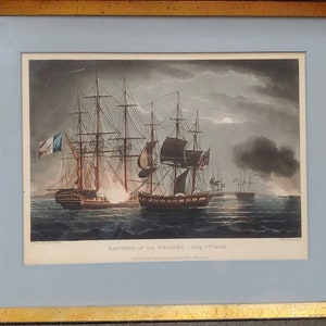 Thomas Whitcombe Hand Colored Aquatint, Capture of La Desiree, Aquatints, Nautical Art, Maritime Art, War of 1812, Thomas Whitcombe