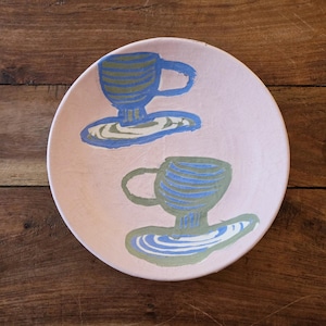 Signed Mid Century Art Pottery Plate: Pink Decorative Plate, 11 inch