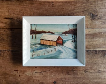 Vintage Oil Painting by Wilma Griswold Original Art Indiana Paintings Covered Bridge Paintings Folk Art Paintings