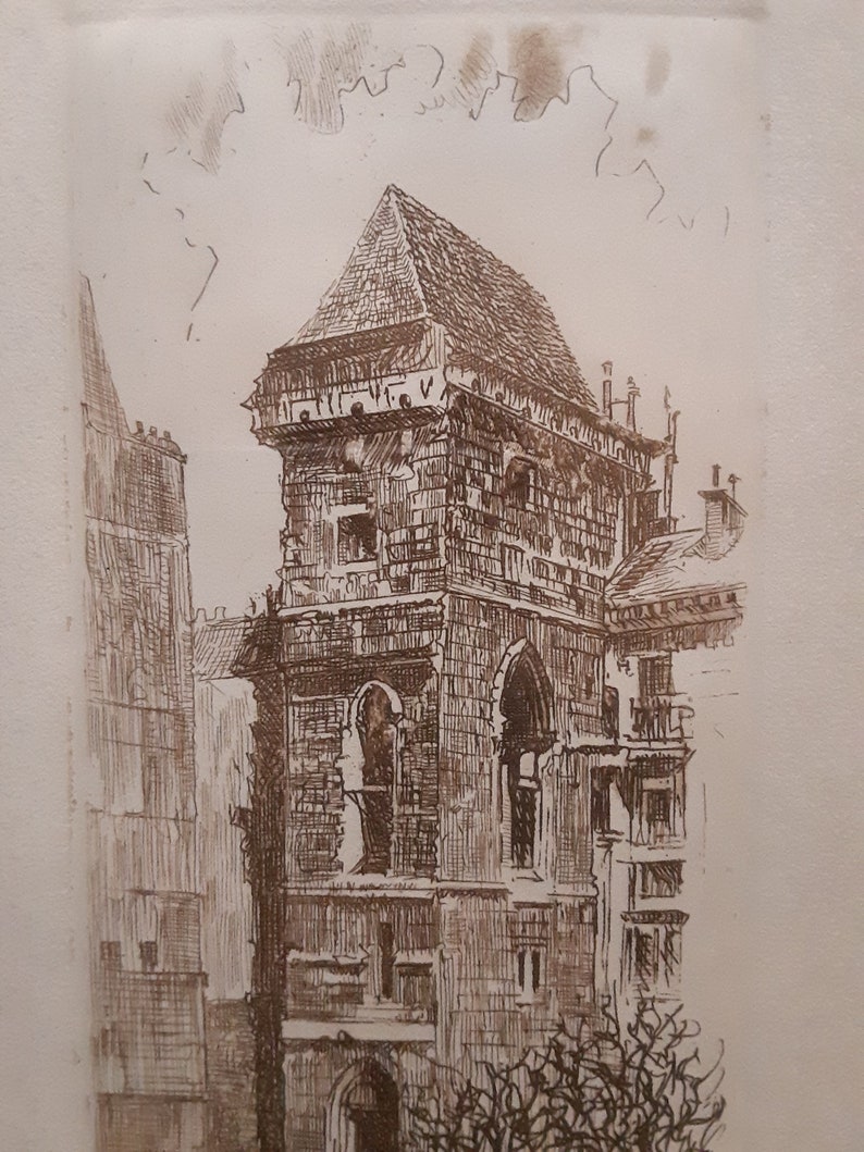 Leopold Robin Etching Paris La Tour De Jean Sans Peur French Art