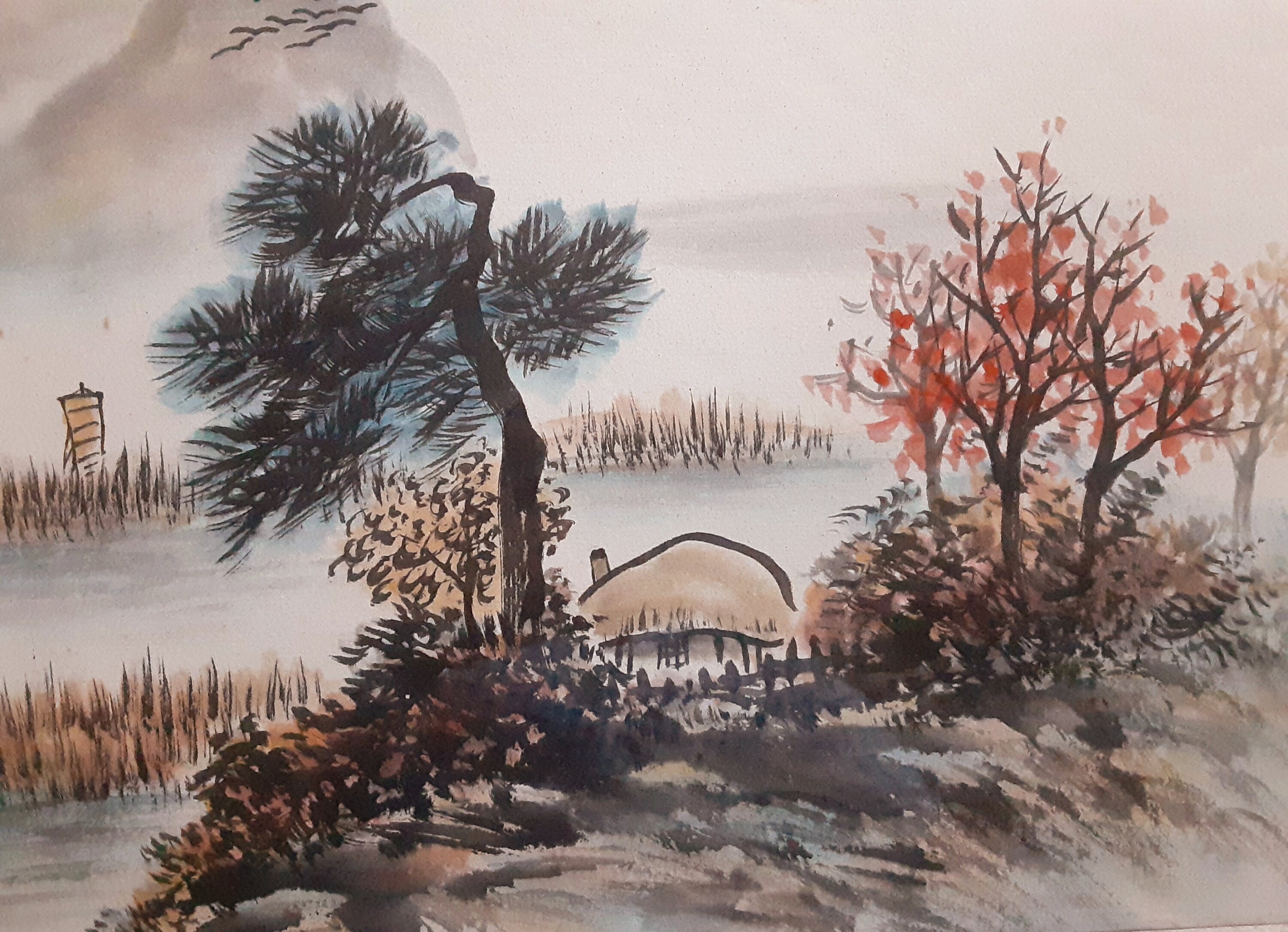 Vintage Korean Ink and Watercolor Painting Original Art Korean Etsy