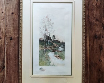 Antique Hand Colored Etching by Felix Rosenstiel London Antique Etchings Landscape Etchings