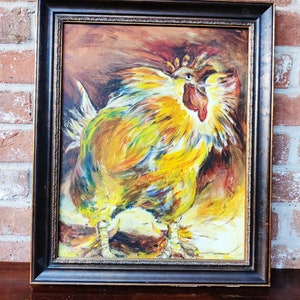 Oil on Canvas Rooster Painting Original Art Rooster Paintings