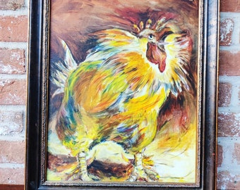 Oil on Canvas Rooster Painting Original Art Rooster Paintings