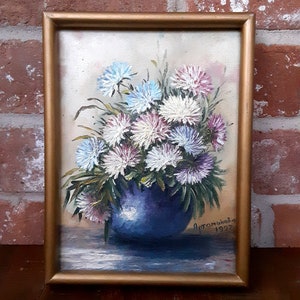 Vintage Floral Still Life Oil Painting, Slavic Art (10x8)