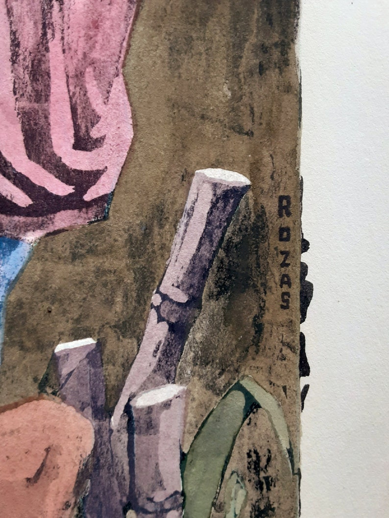 Mid Century Gouache on Board Painting by Rozas Original Art Etsy