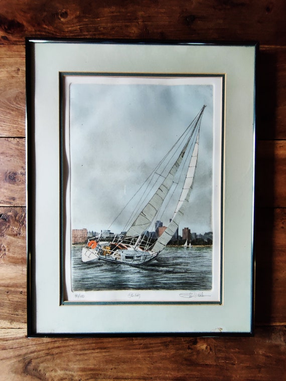 Glen P Weber Sailboat Etching Original Art Louisiana Art