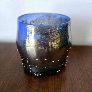 Scandinavian Art Glass Vase Hand Blown Glass Blue Art Glass Vase Danish Modern Signed Bubble Glass