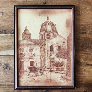 Vintage Cartagena Stone Lithographs Colombian Art Cartagena Paintings Architectural Art South American Art