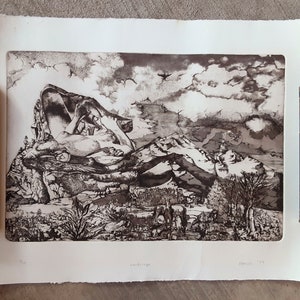 Mid Century Abstract Etching by Monica, Original Art, Mid Century Art