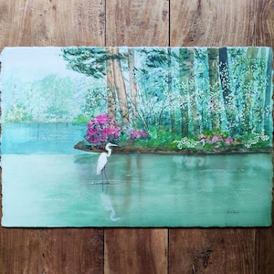 Landscape Watercolor Painting by Allene Original Art Wildlife Paintings Louisiana Art Egrets Allene Artist