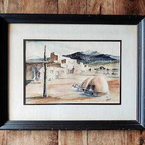 Dorothy Hoard Original Watercolor Painting: Taos Pueblo, 1968