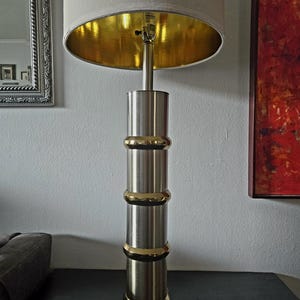 Lauren Lamp Company Brushed Steel and Brass Lamp Mid Century Lamps McM Lamps Modernist Lamps Silver and Gold Lamps