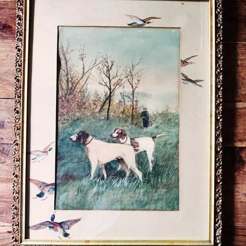 Antique Watercolor Painting by Nannie shops Aydelott Original Art Kansas Art Hunting Paintings Nannie Aydelott Artist