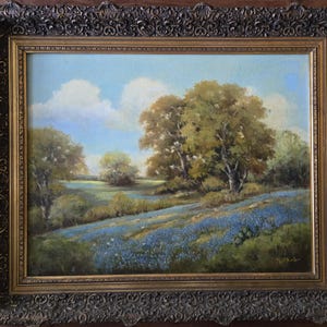 William McWhirter Landscape Painting Original Art Vintage Texas Paintings Bluebonnet Paintings Texas Hill Country Paintings