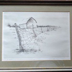 Robert Allendorf Etched Print: Texas Barn, Southwestern Art