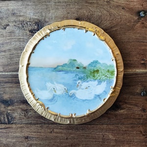 Antique Austrian Swan Plate Hand Painted Decorative Plates