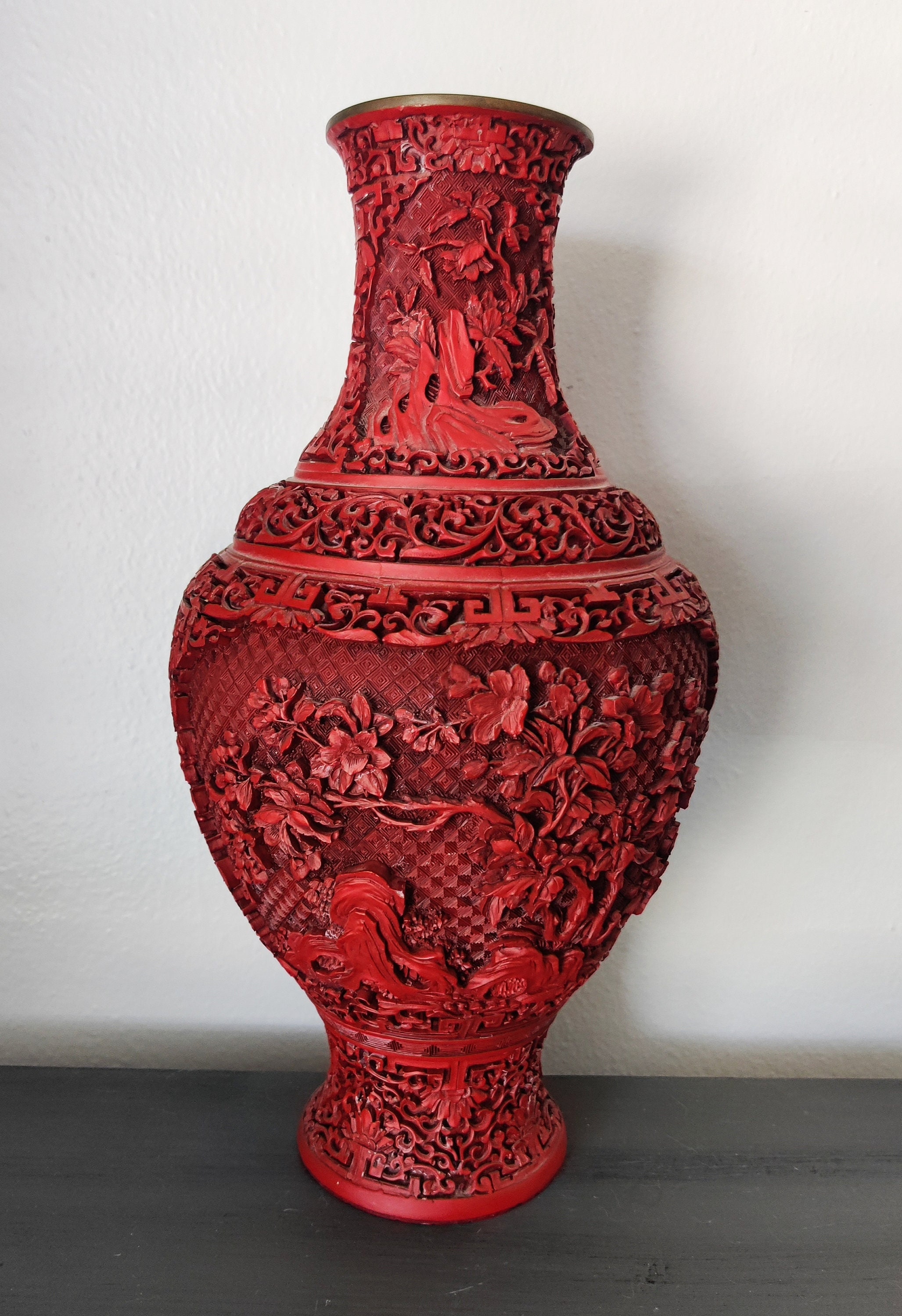 Chinese Carved Lacquerware Vase Chinese Red Vase Chinese Art Etsy