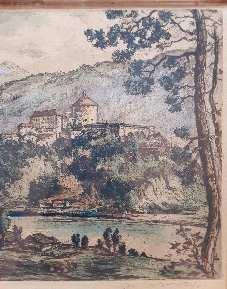 German Etchings Vintage German Etching Kufstein Germany Kufstein