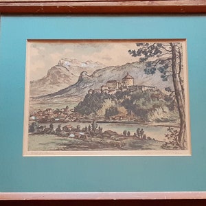 Vintage German Etching Kufstein Germany, German Etchings, Kufstein Germany