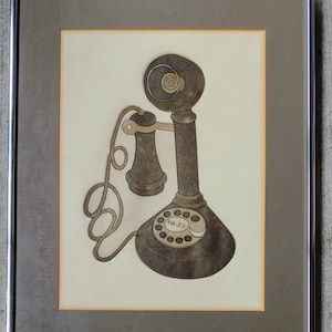Antique Intaglio Print signed Marta, Original Art, Antique Etchings, Stick Phone, Candle Stick Phone, Intaglio Prints, Etchings