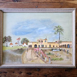 Mid Century Oil Painting by W G Barnett Original Art Landscape Paintings Primitive Art
