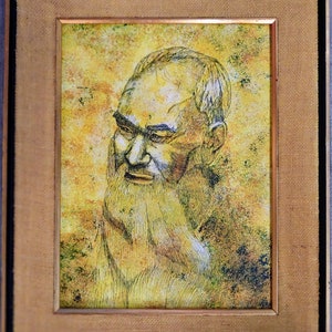 Vintage Vietnamese Portrait Painting by Bob Ackerman Original Painting, Mid Century Art Ho Chi Minh Vietnam Art Bob Ackerman Artist