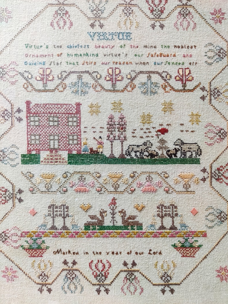 Vintage Sampler Cross Stitch Needlepoint Samplers Antique Etsy