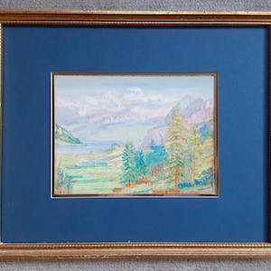 Antique Swiss Alps Watercolor Painting Original Art Swiss Alps Gurnigel Pass Antique Paintings