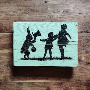 Vintage Folk Art Silhouette Painting on Wood Original Art Folk Art Silhouette Paintings