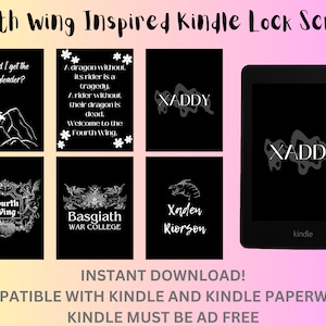 Fourth Wing Bundle Kindle Lock Screen - Rebecca Yarros, Tairn, Xaden, Basgiath, Kindle Accessories, Bookish, Screensavers