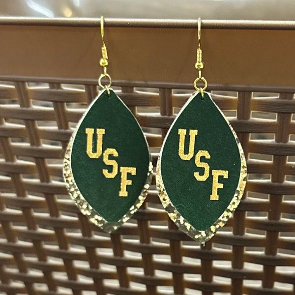 University of South Florida USF Bulls Faux Leather Earrings