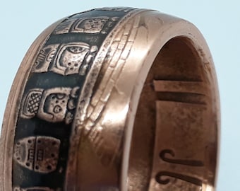 Size 9-16. 1 Oz Handcrafted .999% Copper Aztec Mayan Calendar Coin Ring 