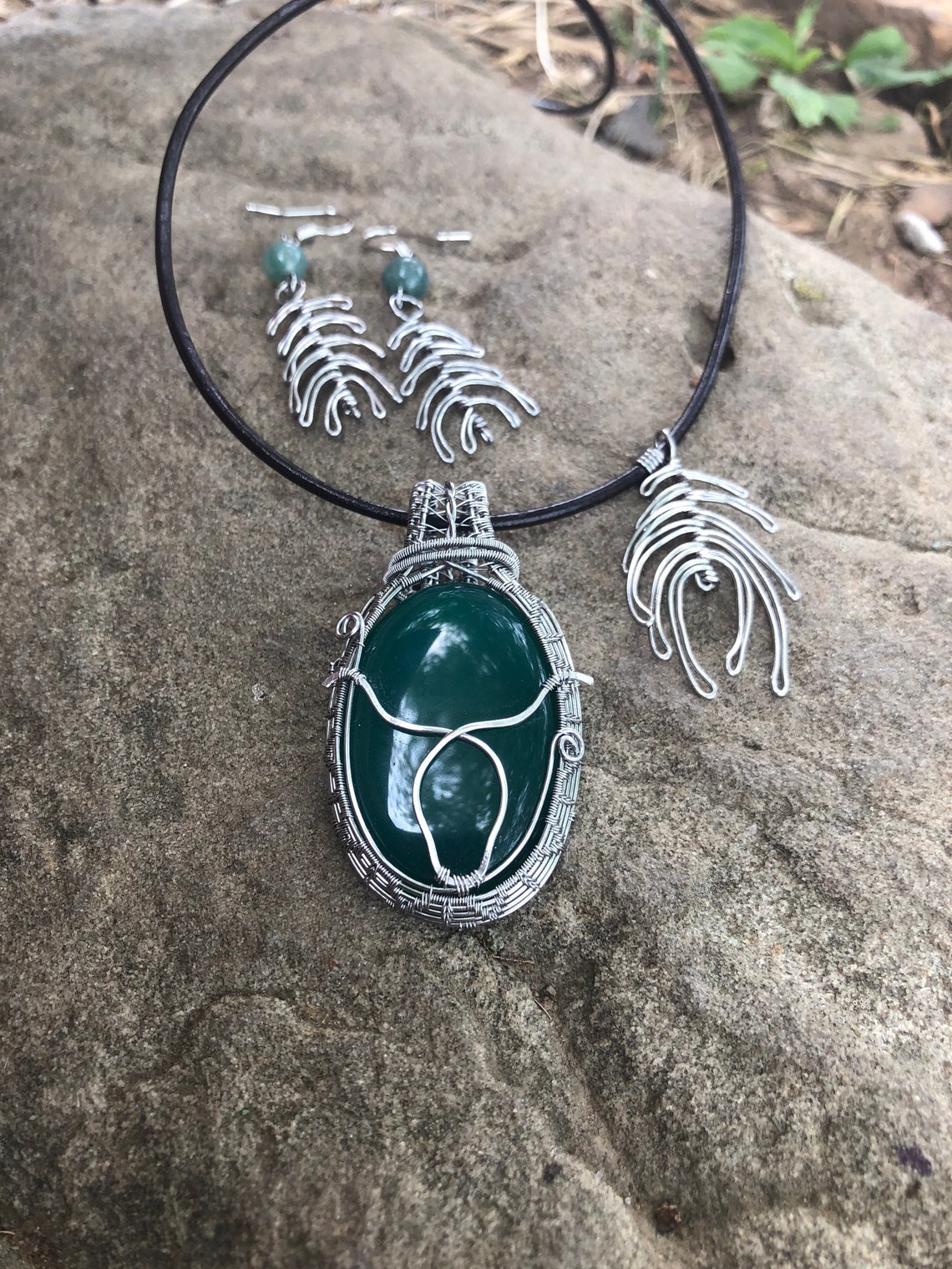 Taurus zodiac on green onyx necklace with feather earrings Etsy