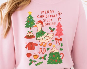 Dessin d'oie rigolote de Noël (PNG), Joyeux et lumineux (PNG), Oie de Noël (PNG), Design de Noël preppy (Téléchargement numérique)