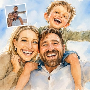 Custom Watercolor Caricature Portrait from Photo, Mother Father Day Gift, Personalized Family Portrait, Gift for Grandma, Memorial Keepsake