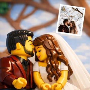 Custom Brick-Style Mini Figure Portrait from Photo, Personalized Block Character Illustration, Family/Wedding Portrait, Anniversary Gift