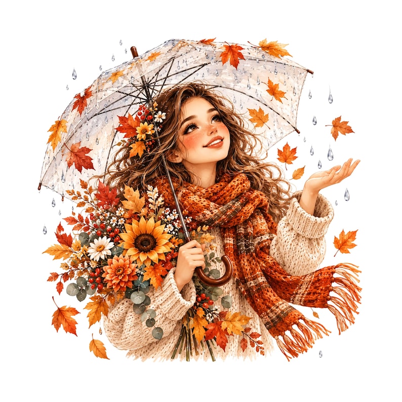 Autumn Rainy Girl 33 PNG Clipart Bundle, Fall Woman, Cozy Umbrella Girl ...