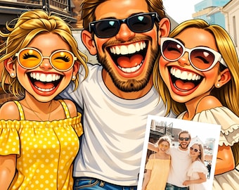 Custom Caricature Portrait from Photo | Personalized Cartoon Digital Portrait | Valentine Gift | Couple Family Friends | Printable Gift