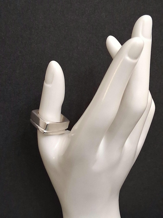 Vintage Chunky Sterling Silver Square Ring - Mexi… - image 2