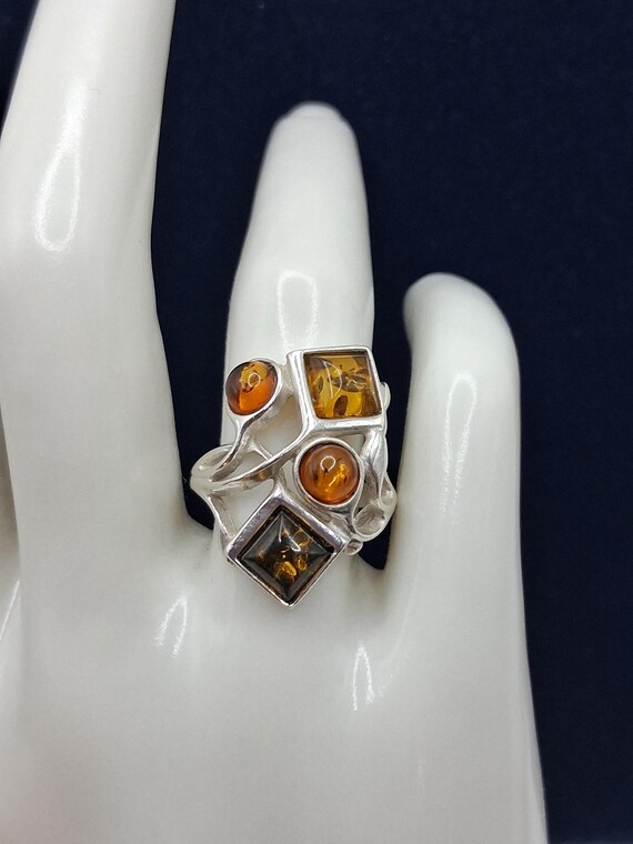Sterling Silver Multi-Color Amber Ring - Statemen… - image 4