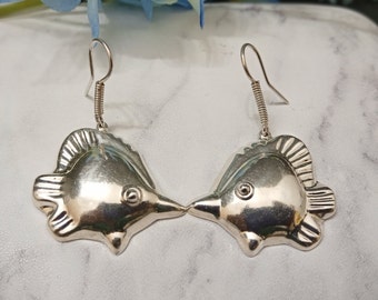 Vintage Mexican Sterling Silver Angel Fish Drop Earrings