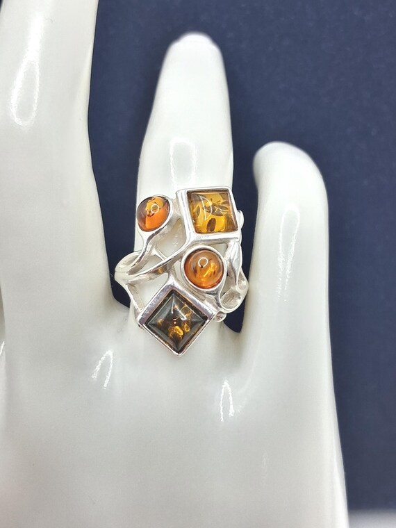Sterling Silver Multi-Color Amber Ring - Statemen… - image 2
