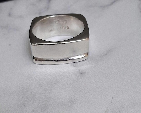 Vintage Chunky Sterling Silver Square Ring - Mexi… - image 4