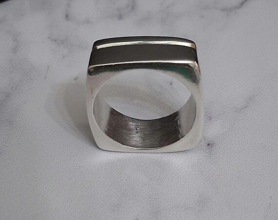 Vintage Chunky Sterling Silver Square Ring - Mexi… - image 3