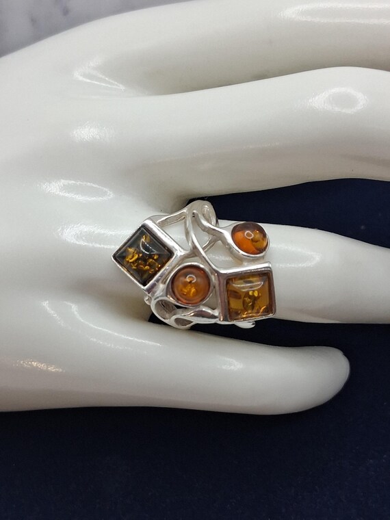Sterling Silver Multi-Color Amber Ring - Statemen… - image 6
