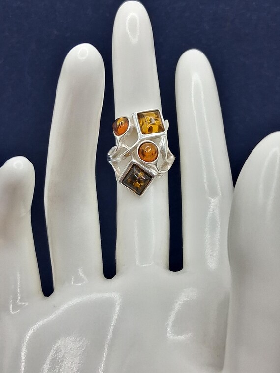 Sterling Silver Multi-Color Amber Ring - Statemen… - image 8